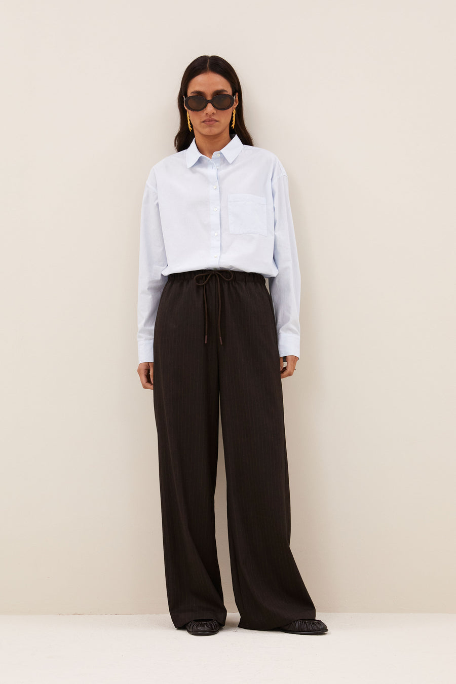 pelle pinstripe pants | brown pinstripe