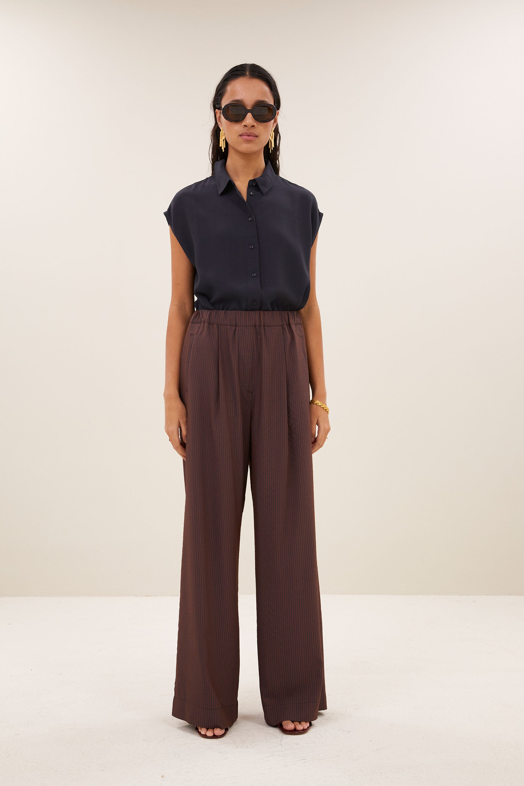 celin tan stripe pants | tanning stripe