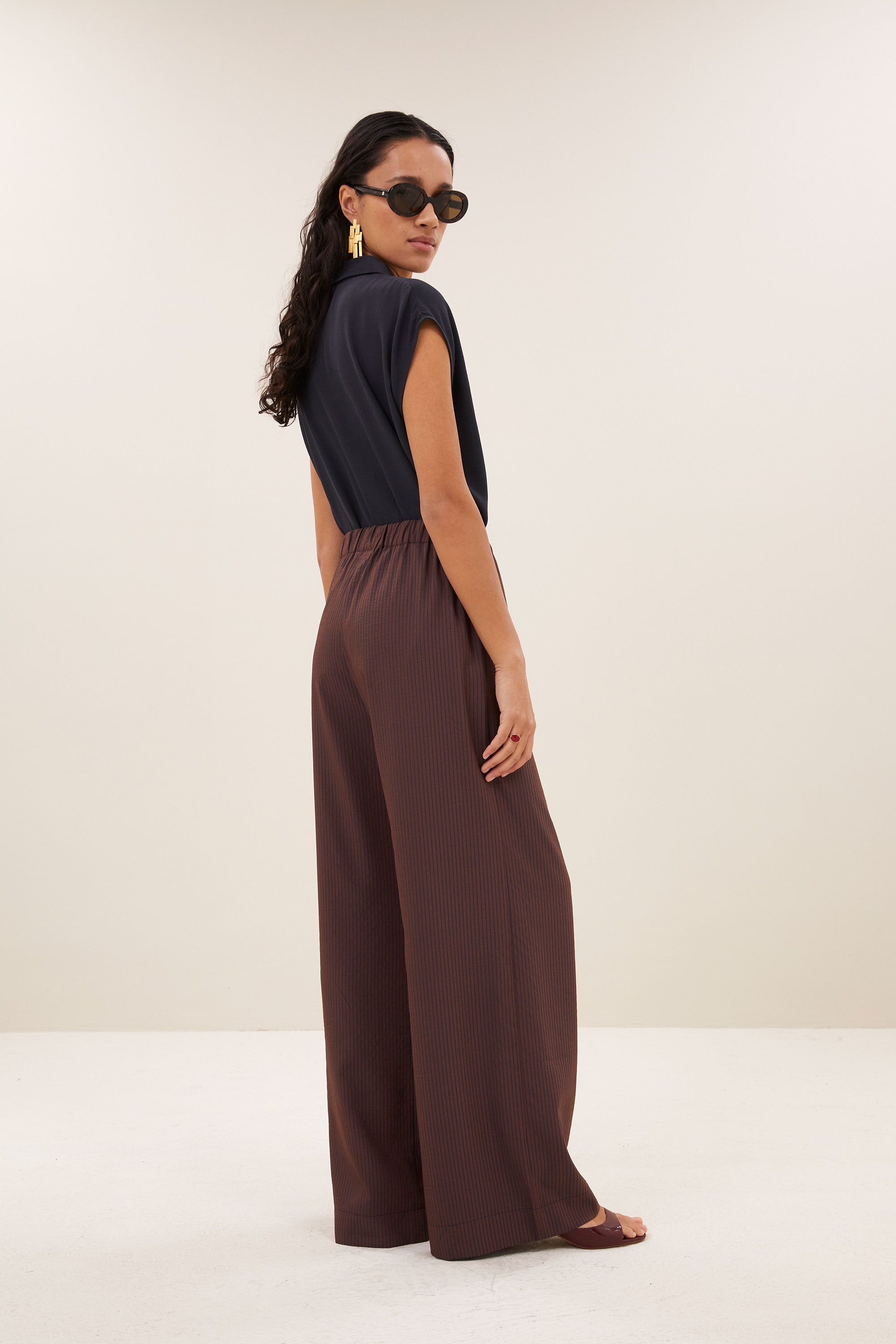 celin tan stripe pants | tanning stripe