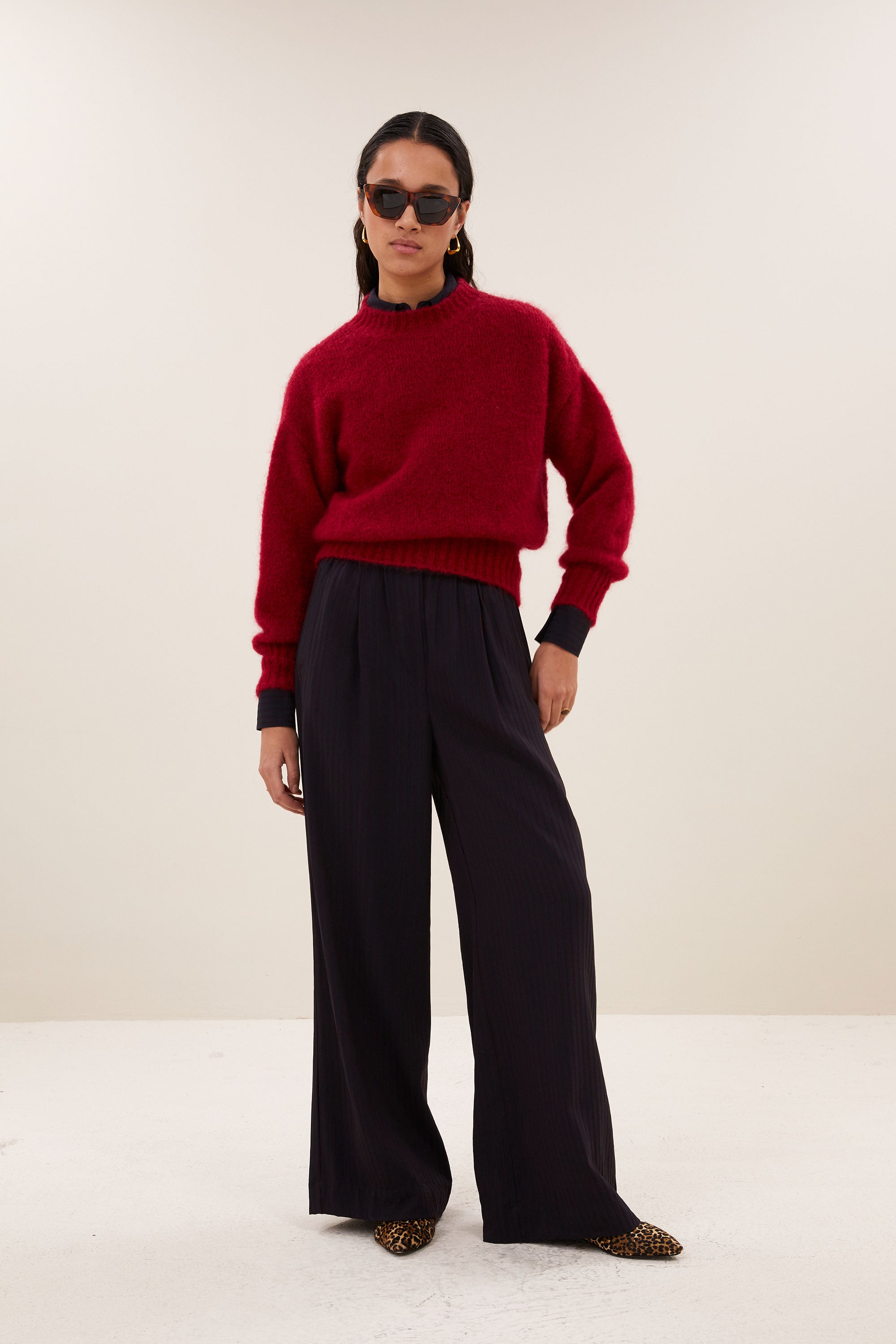 benji wide stripe pants | wine stripe