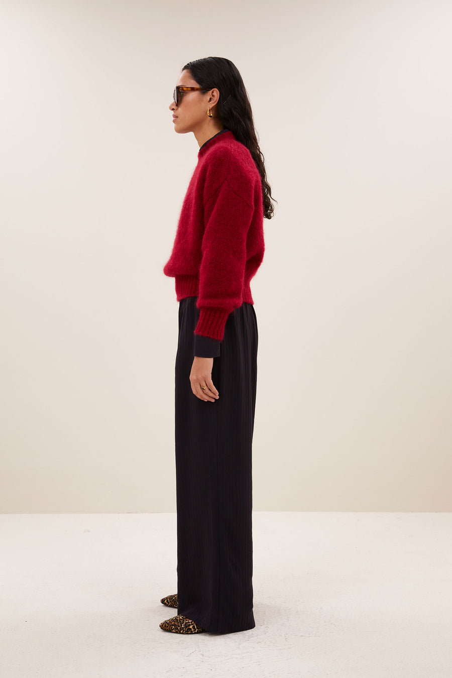 benji wide stripe pants | wine stripe
