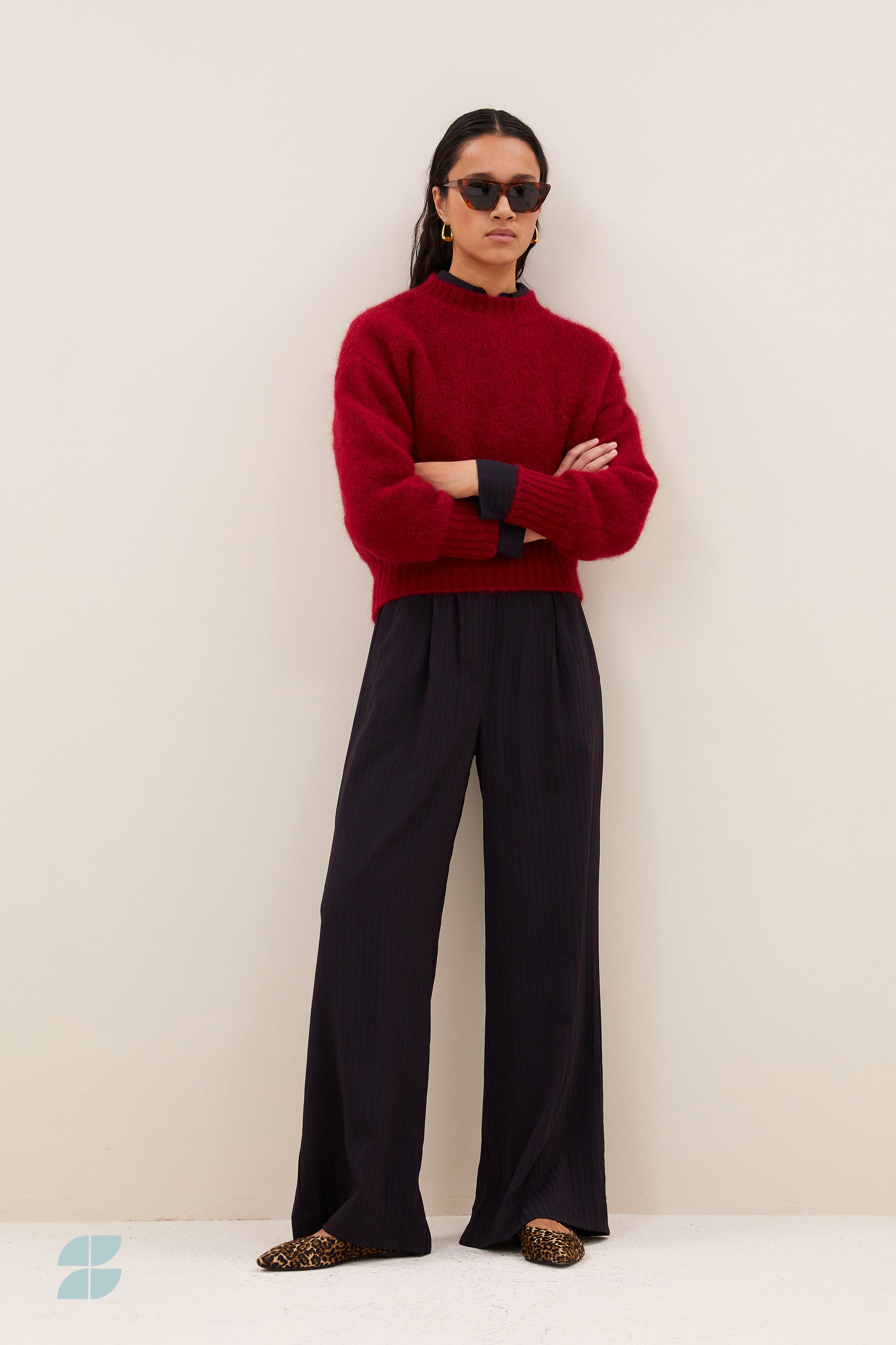 benji wide stripe pants | wine stripe