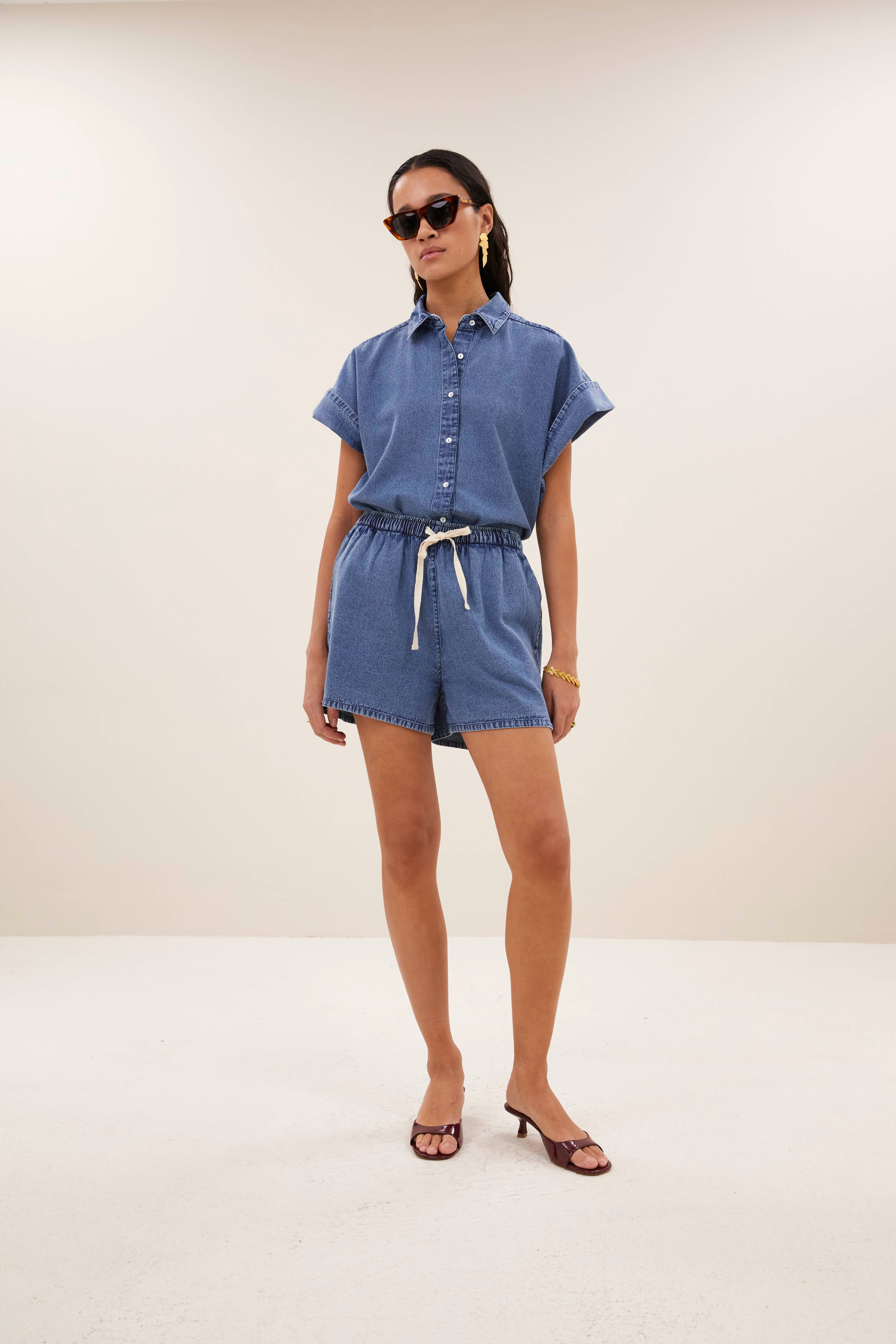 shorts-misa denim shorts medium denim-by-bar-detail