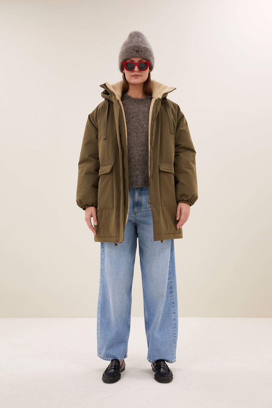 dean-long-parka-forest-green-all-time classic-hoge hals-rits- en knoopsluiting-by-bar-vooraanzicht