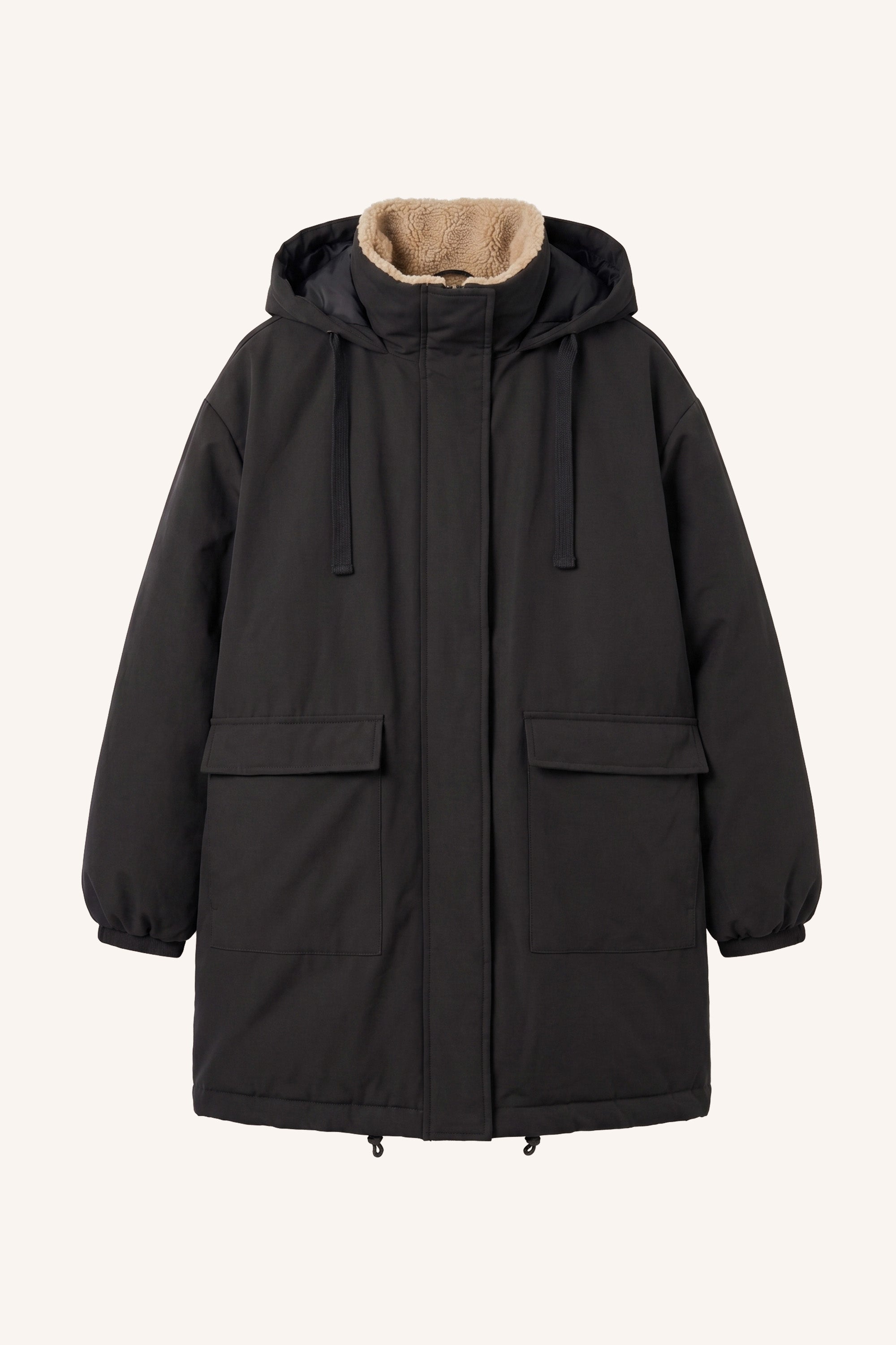 dean-long-parka-jet-black-all-time classic-hoge hals-rits- en knoopsluiting-by-bar-productfoto
