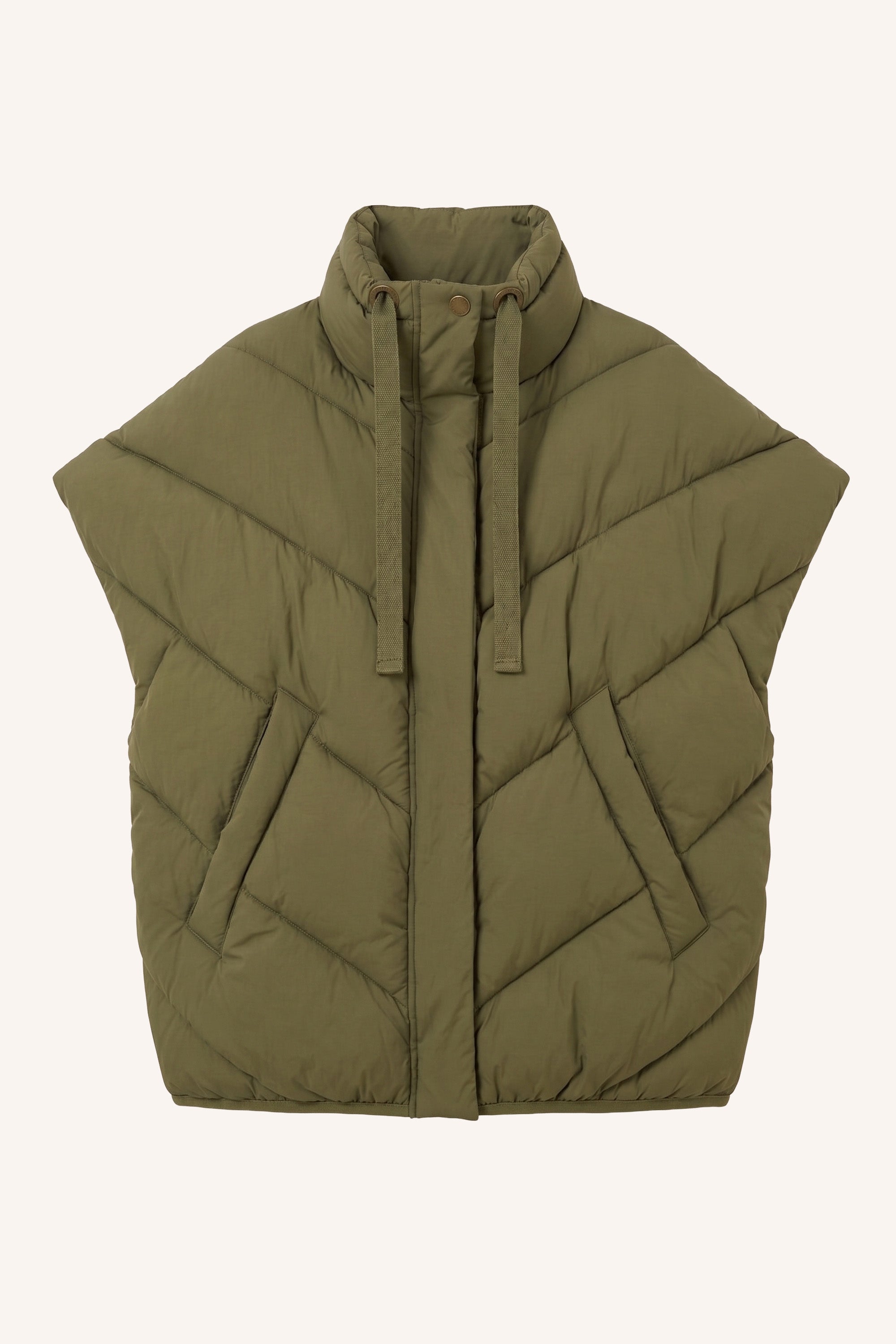 franky-sleeveless-jacket-olive-all-time classic-gemaakt door weefspecialist-rits- en knoopsluiting-by-bar-productfoto