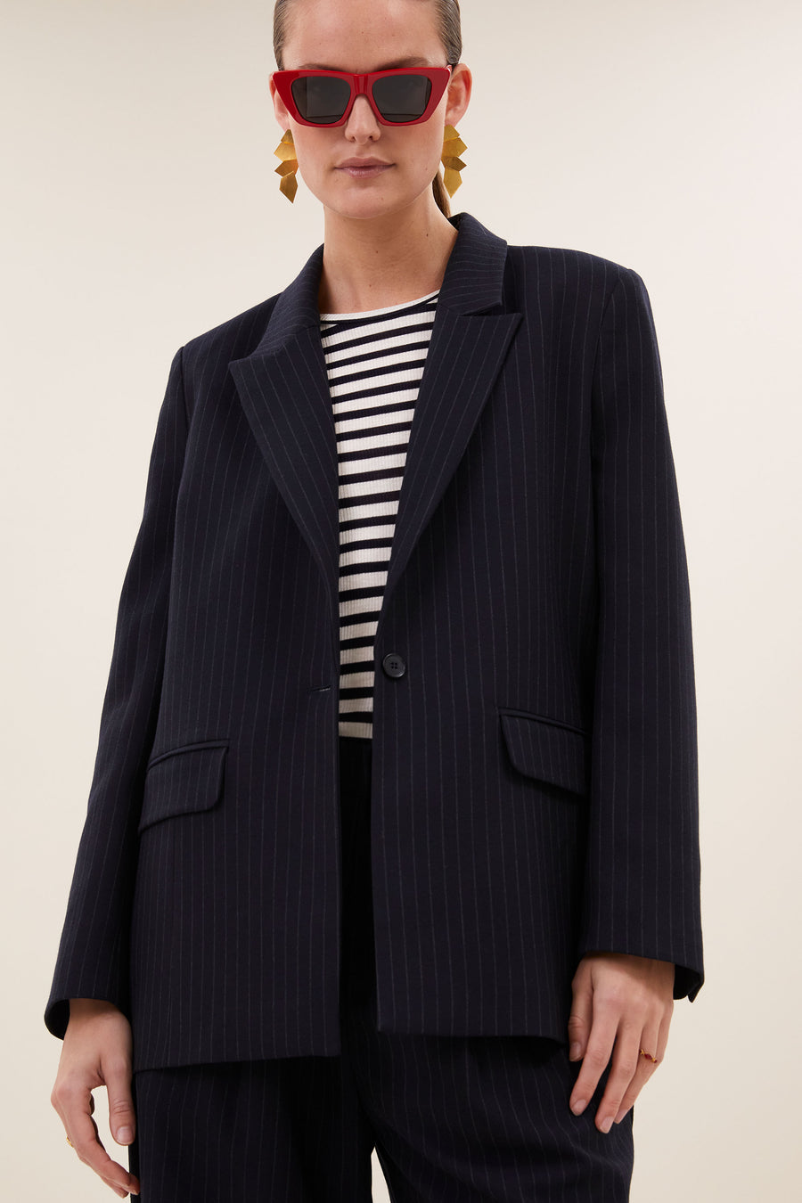 nes pinstripe blazer | midnight