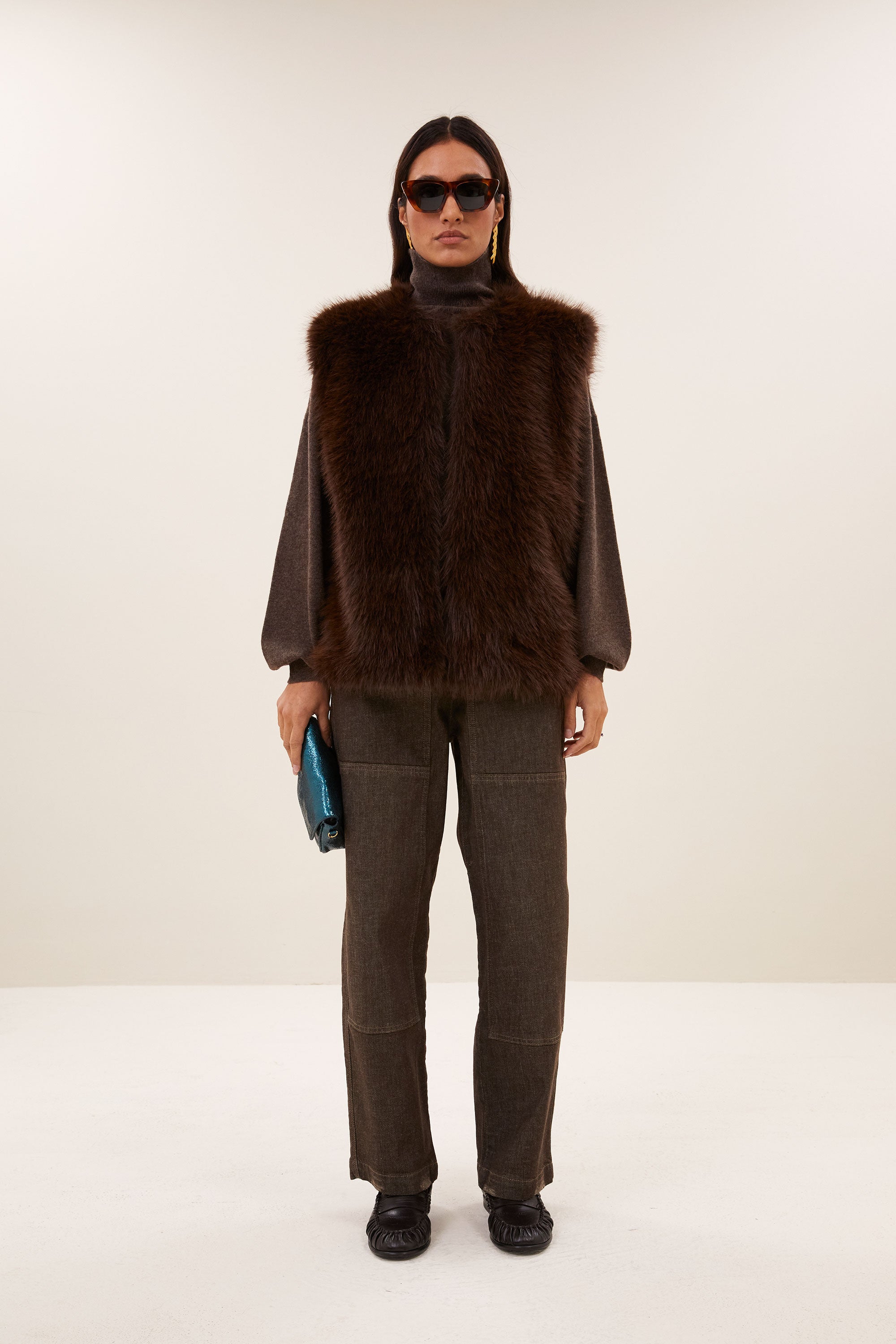 mona faux fur gilet | dark brown