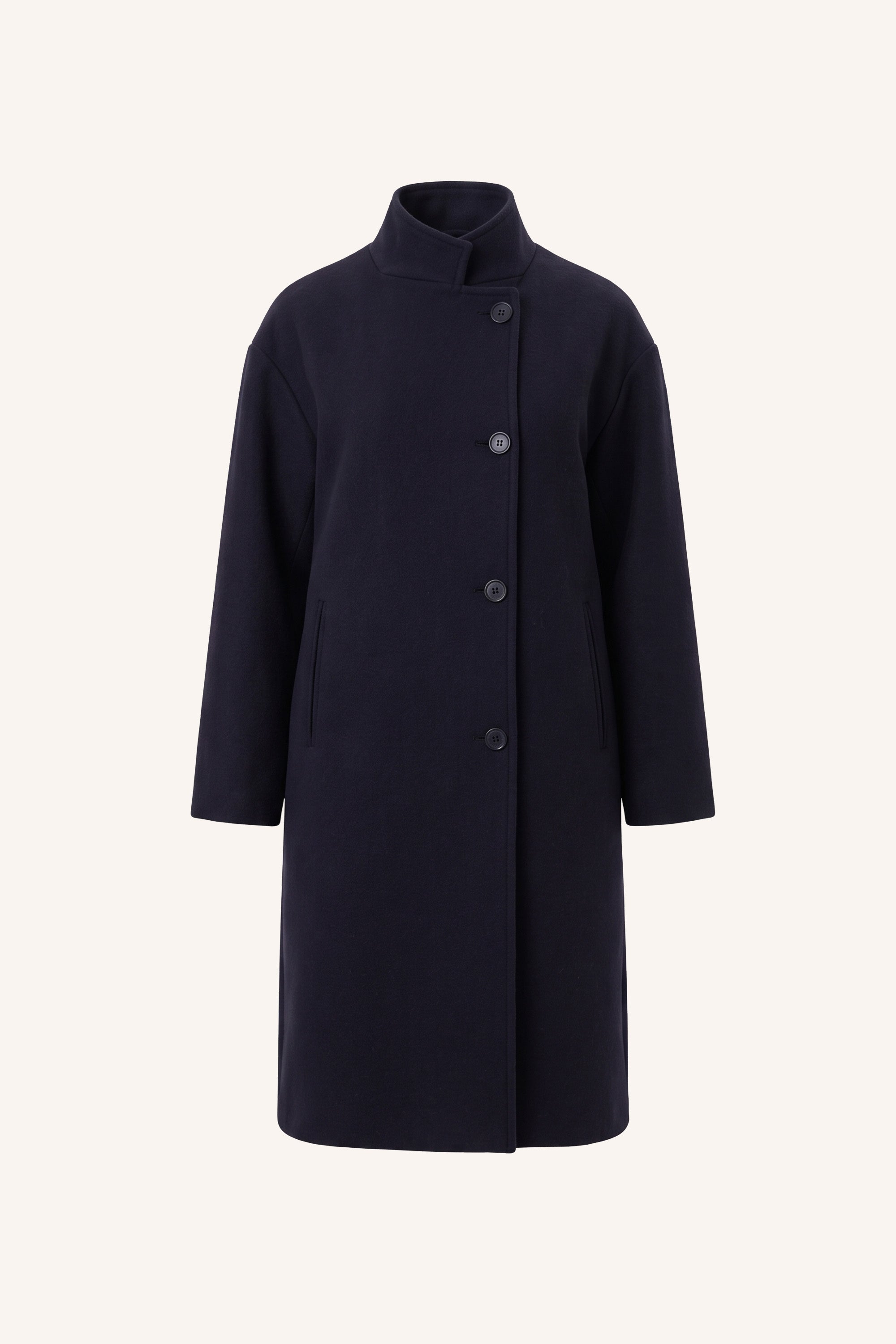 macy-wool-coat-midnight-all-time classic-knoopsluiting-opstaande kraag-by-bar-productfoto