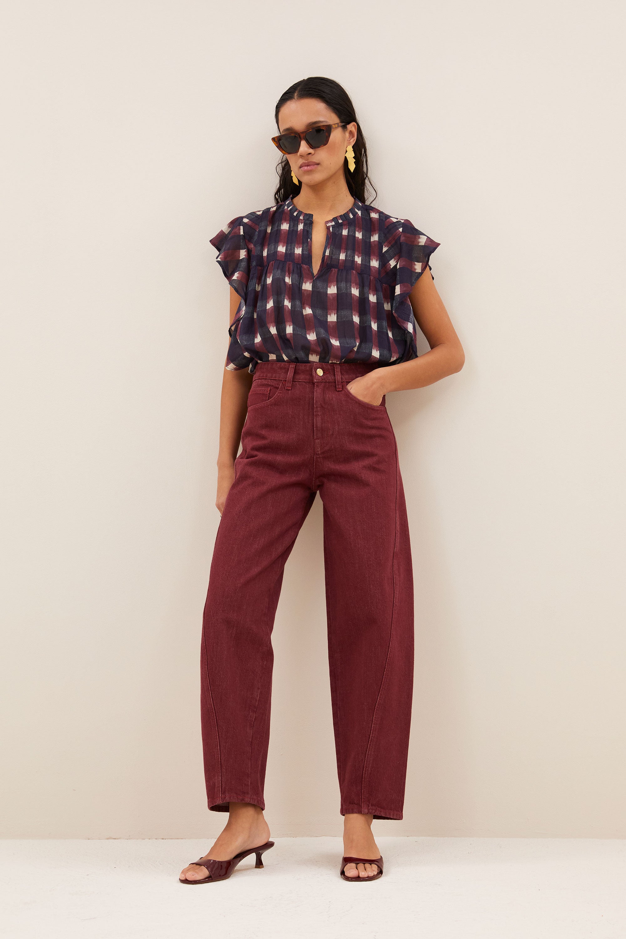 begum wine jeans | wine