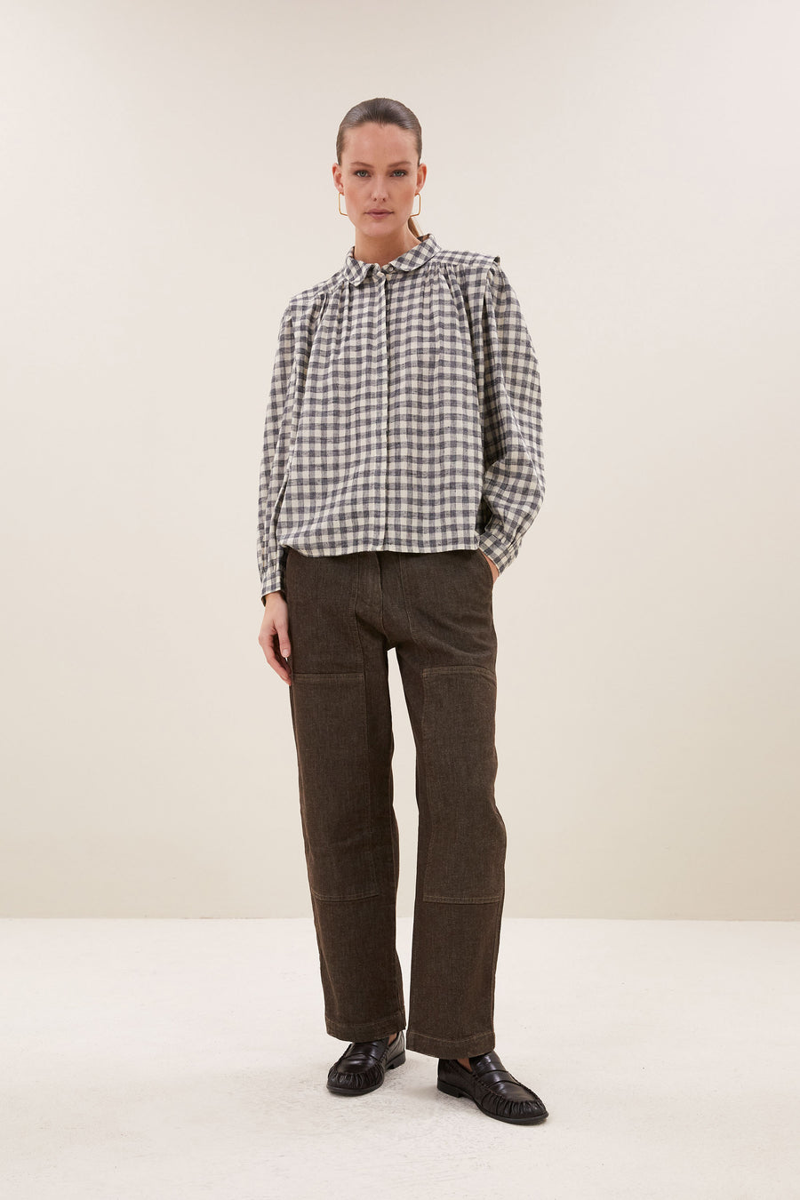 maia check blouse | ash grey check
