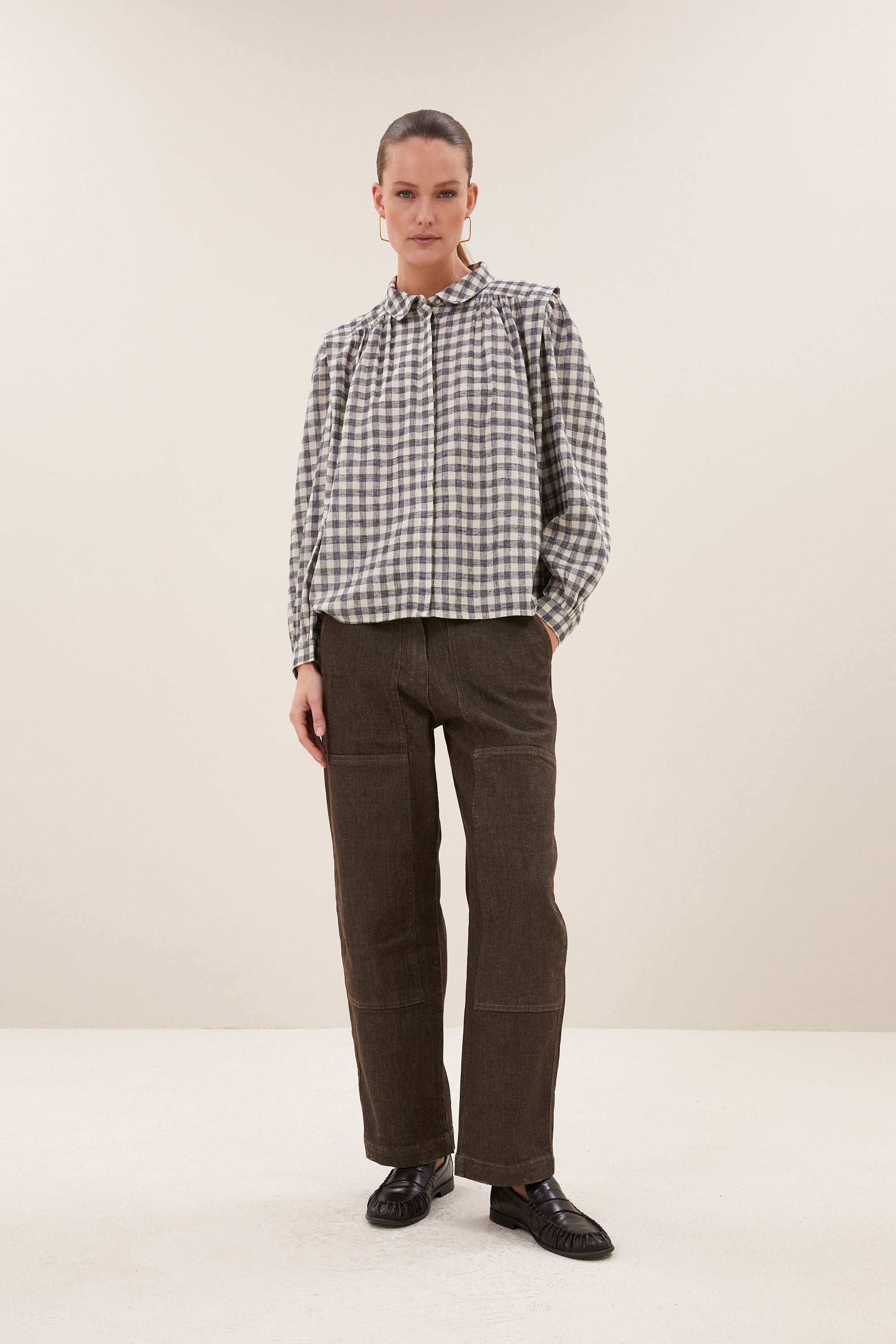 maia check blouse | ash grey check