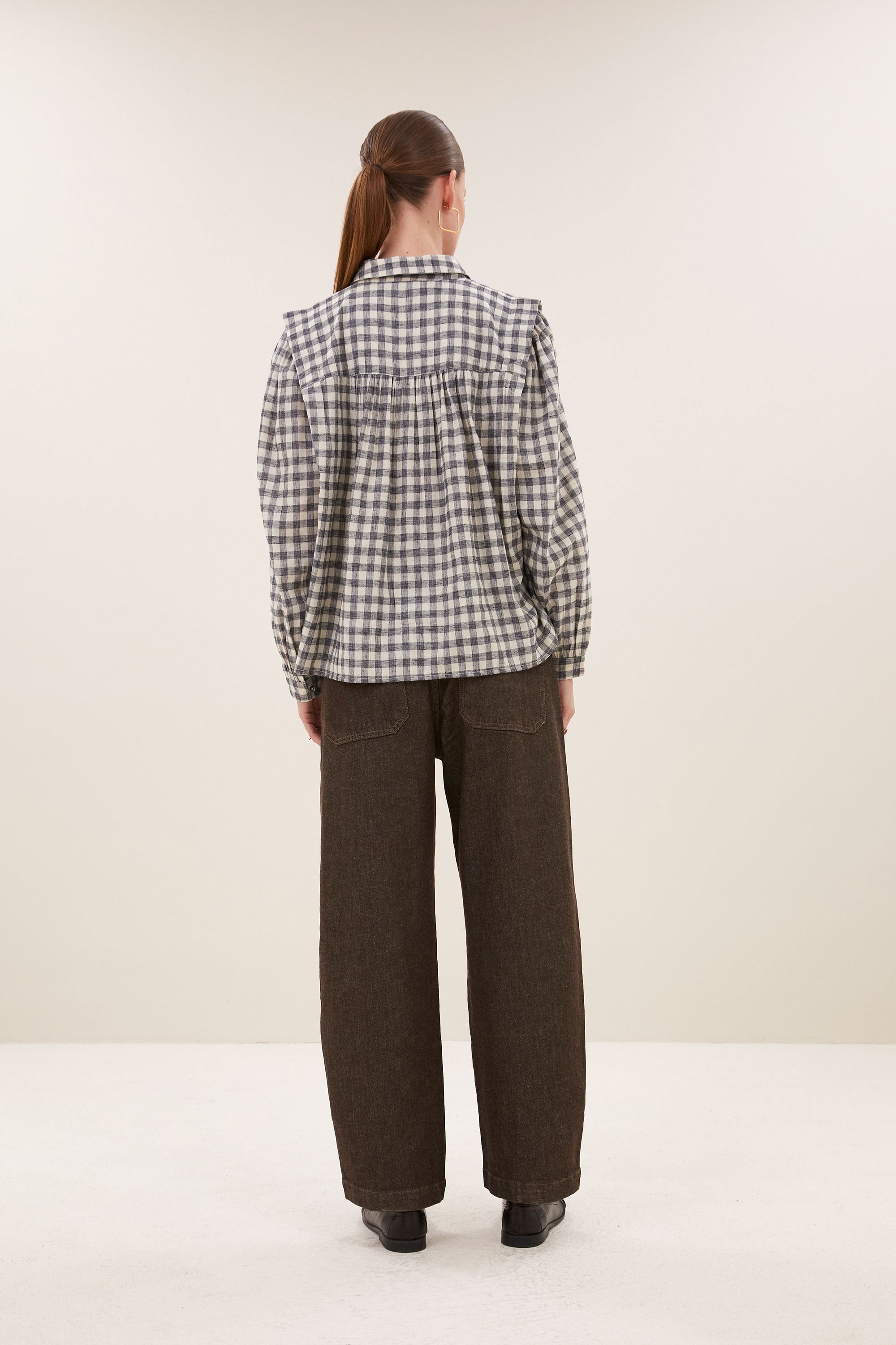maia check blouse | ash grey check