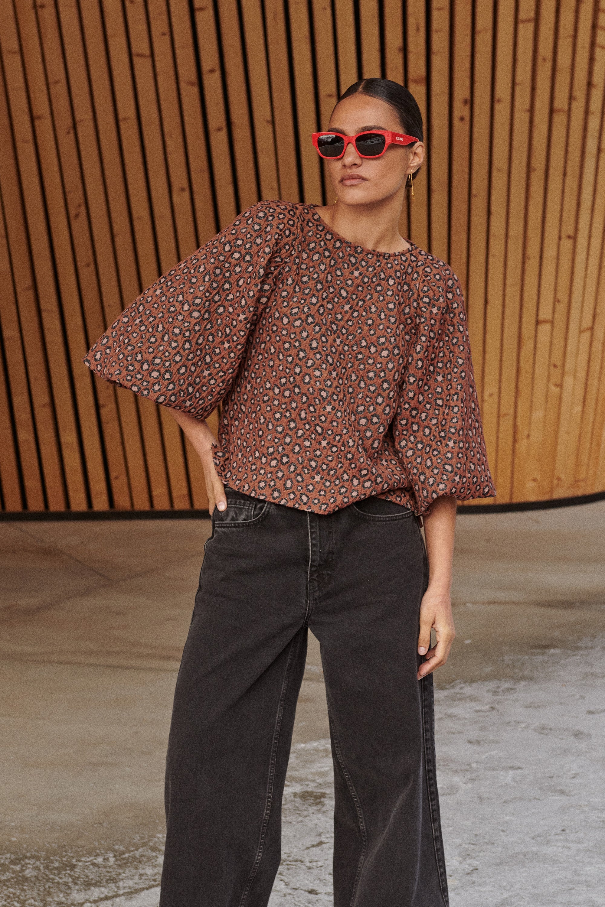 zasu jacquard blouse | brown panter print