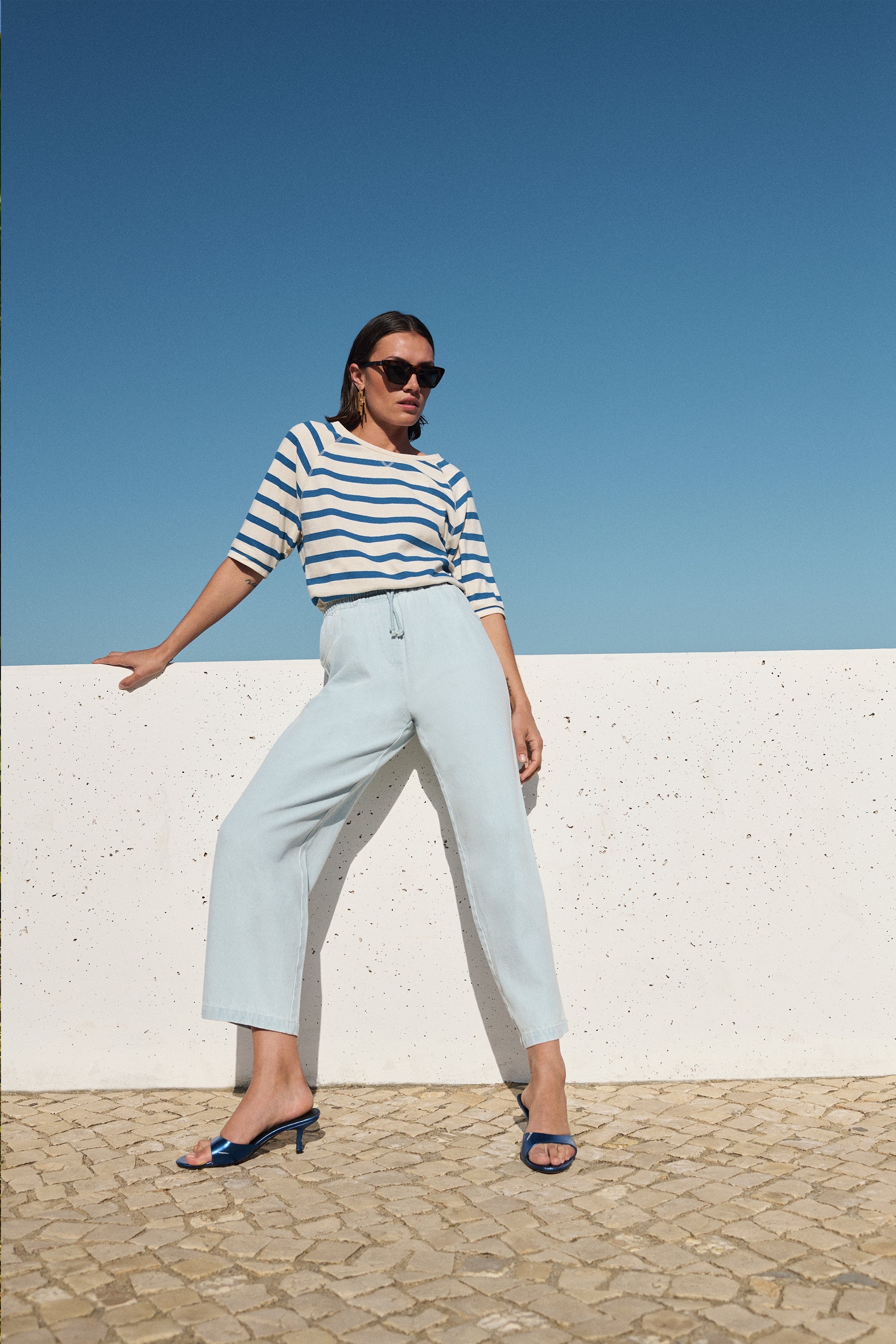 neva stripe top | azul blue stripe