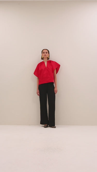 vina festive blouse - lipstick, vleermuis mouw, normale pasvorm, plooien - bewegend beeld - by-bar